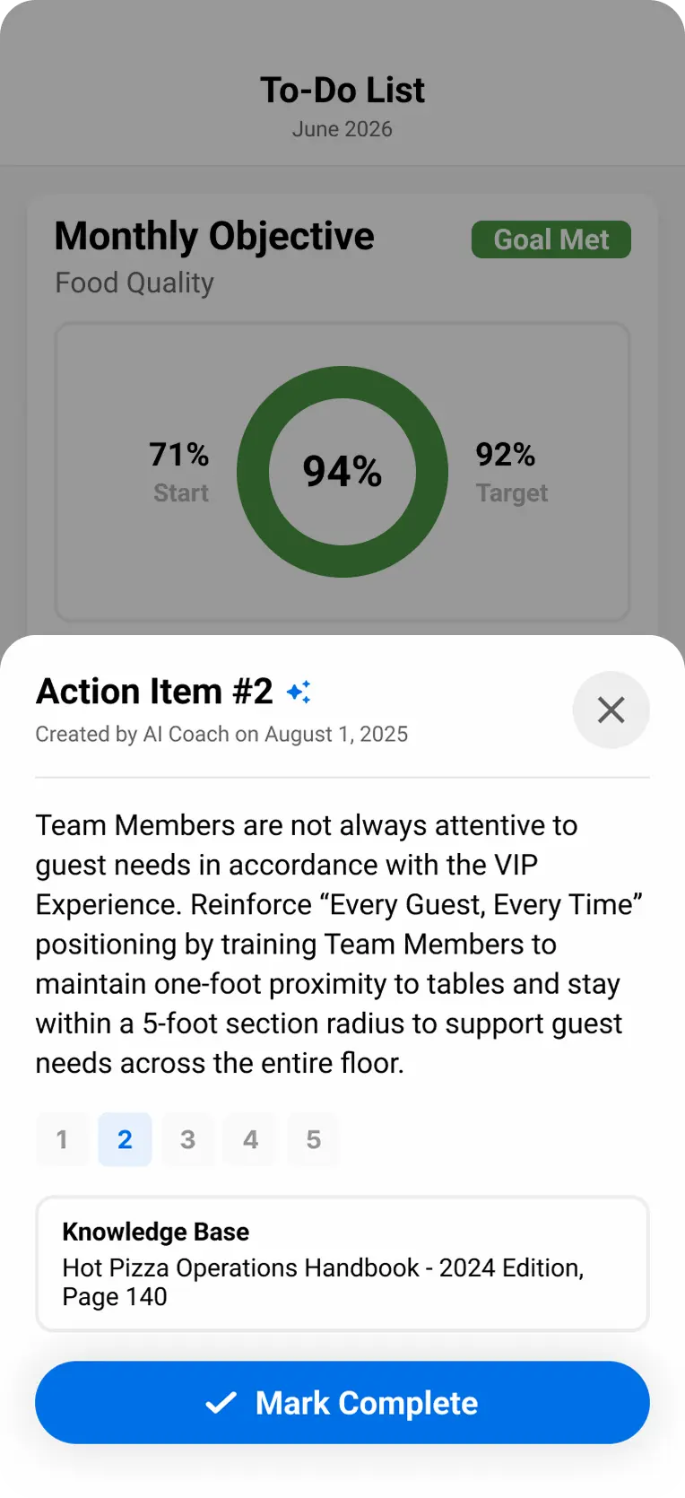 AI Coach action item details